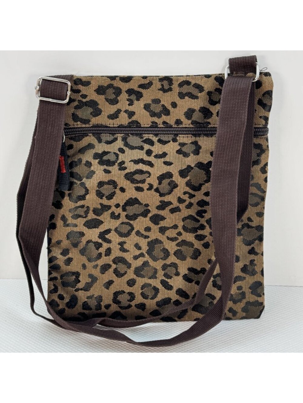 Leopard Print Crossbody Bag Adjustable Strap Multiple Zipper Pockets Purse - Picture 4 of 11